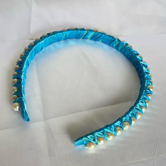 New Women and Girls Satin Hair Band Accessories Hand made blue With White pearls - Picture 3 of 11